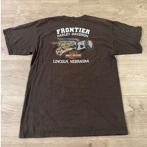 Harley Davidson tee Frontier Harley shop back, Lincoln, Nebraska - Size L
